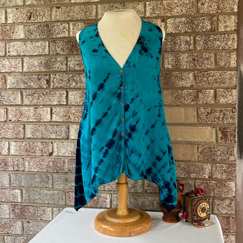 Grateful Dead Women’sTie Dyed Vest/Top Fifteen-Twenty Size S Blue on Blue